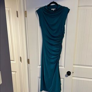 Baltic Born Green Asymmetrical Ruched Midi Dress